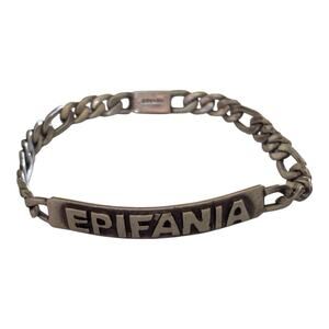MEXICO 925 Sterling Silver Figaro Link Name Epifania ID Bracelet 14g Heavy